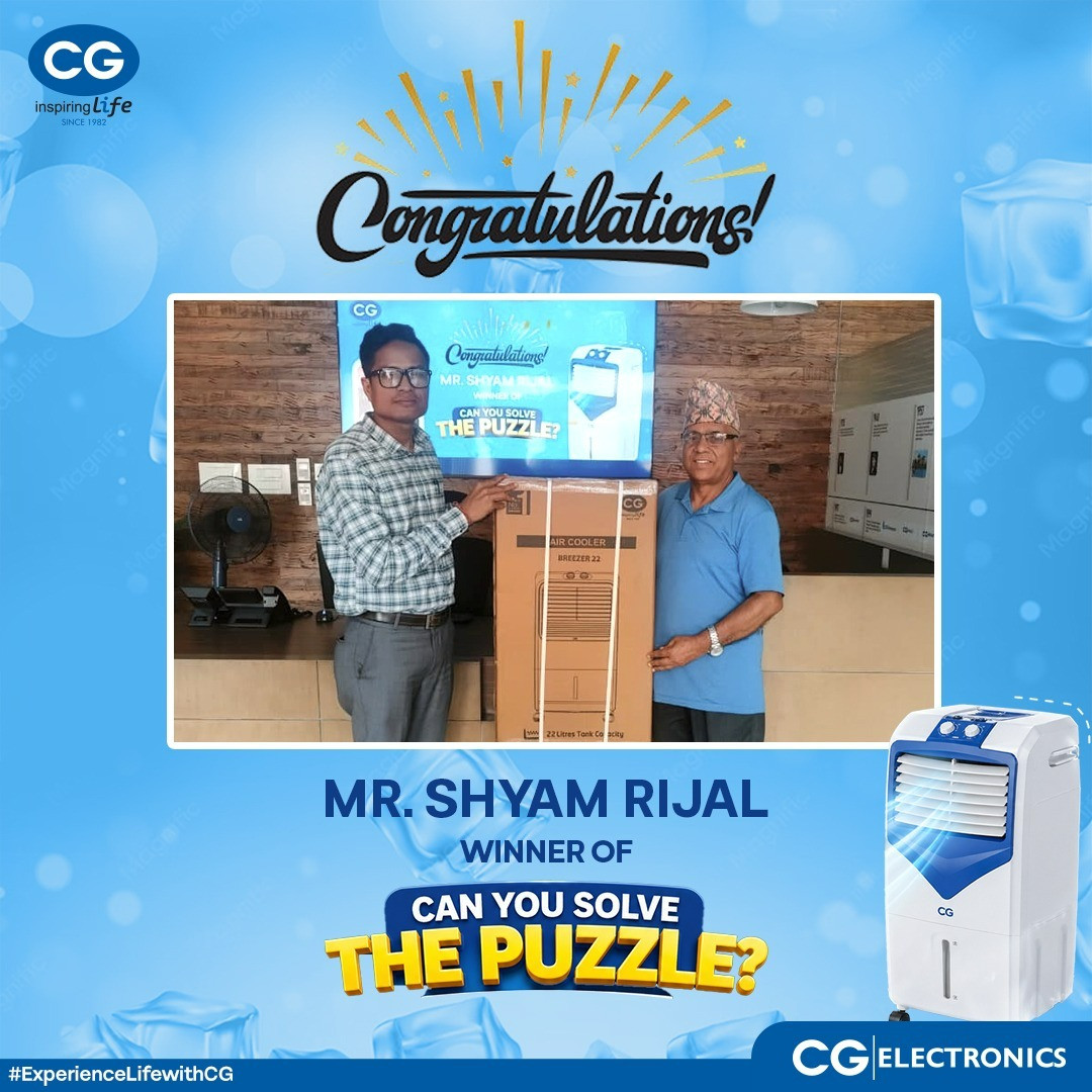 Can You Solve the Puzzle" कन्टेस्टको विजेता बने नुवाकोटका श्याम रिजाल, CG ब्रिजर २२ एयर कुलर प्राप्त