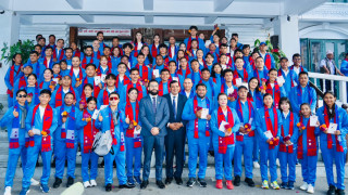 एसियाली खेलकुदमा जाने नेपाली टोलीलाई मन्त्री पोखरेलद्वारा शुभकामना